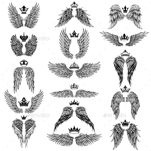 Easy Draw Wings With Crowns Vector Silhouettes Crowns Wings Silhouettes Vector Art Drawing Community Explore Discover The Best And The Most Inspiring Art Drawings Ideas